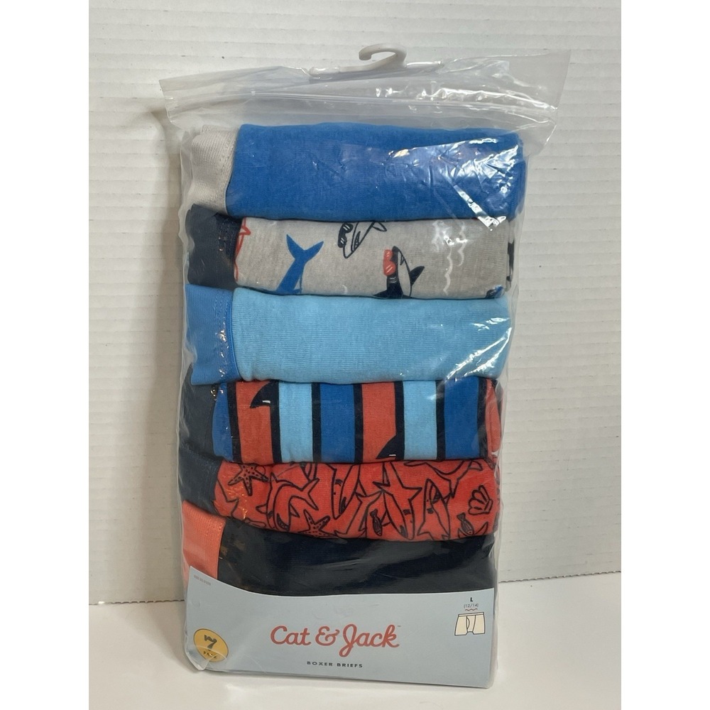 Cat & Jack Boys Boxer Briefs 7-Pack Size L (12/14) Shark/Solid Underwear